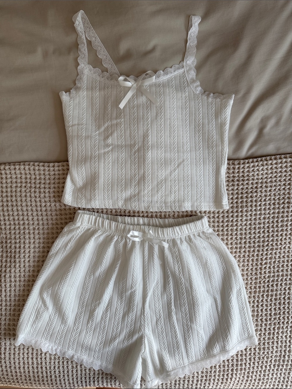 White Lace-Trim Cami & Shorts Sleep Set — Classic Women's Pajama Set